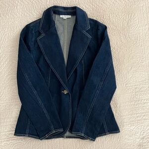 Indigo Blue Denim Blazer with Notched Lapel